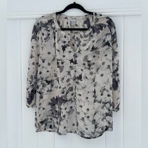 Paraphrase Monochrome Floral Blouse- Black & Gray- medium - flowy- Medium